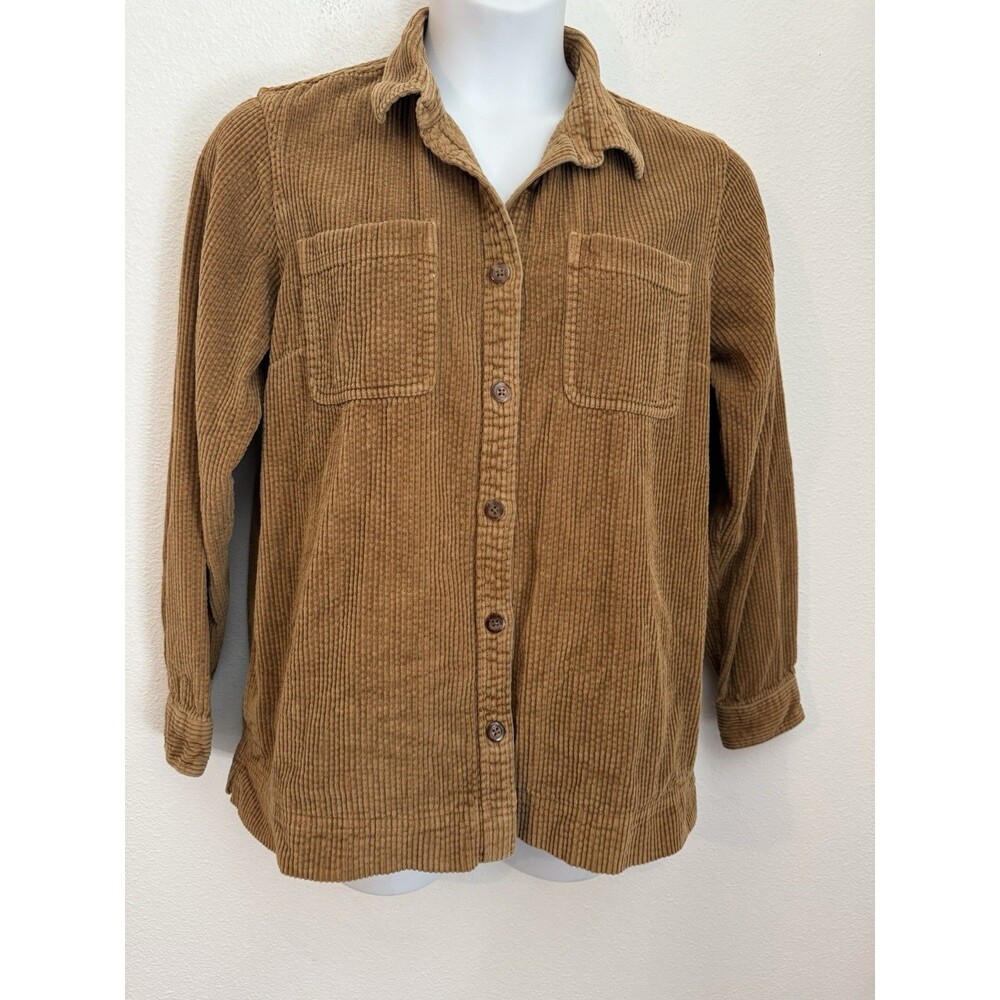 LL Bean Shirt Shacket comfort corduroy relaxed fit button up women L Caramel